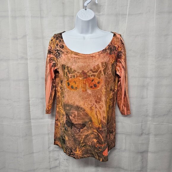 Only 9 Orange Pink Y2k Butterfly Forest Fairy Grunge Romantic Goth Tee Shirt M - Picture 12 of 12